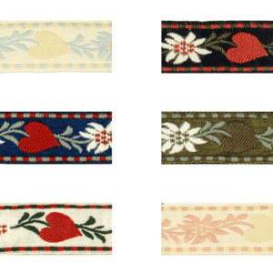 10028e-32 Jacquard Borte mit Herz- und Blütenmotiv in verschiedenen Farben